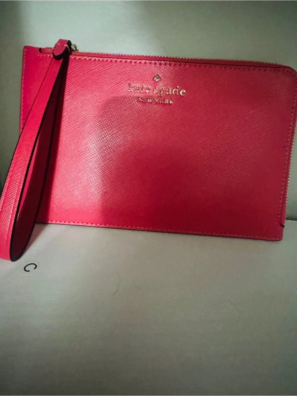 kate spade Pink Leather Zip Cardholder Wristlet with Gold Hardware
